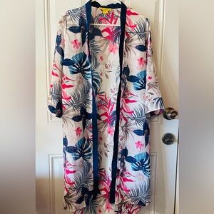 Tropical Floral Kimono Robe - Pink and Blue